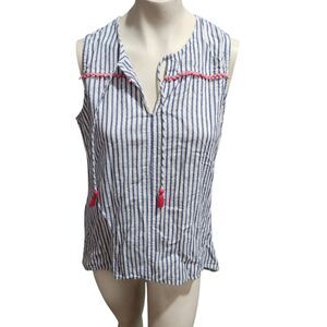 Fresh Produce Candy Stripe Vertical Sleeveless Top Tassels Beach Nautical Summer